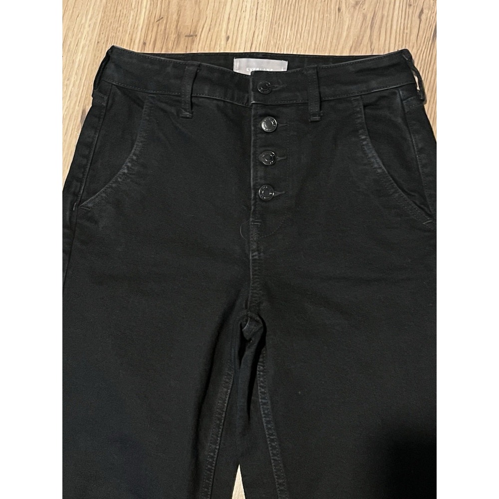 Everlane The Wide Leg Crop Jean Black High Rise Button Fly Raw Hem Stretch 26 - Picture 6 of 12